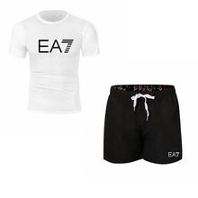 Load image into Gallery viewer, 2019 Train Graphic Series Print Fashion For Men New EA7 white Short Sleeve Men Tracksuits Set Male T-shirt fashion Clothing