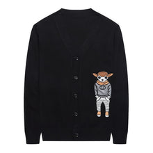 Load image into Gallery viewer, #1506 Winter 2019 Knit Cardigan Swetaer Men Cartoon Embroidery V Neck Korean Fashion Black Long Sleeve Button Mens Sweaters Slim