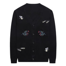 Load image into Gallery viewer, #1506 Winter 2019 Knit Cardigan Swetaer Men Cartoon Embroidery V Neck Korean Fashion Black Long Sleeve Button Mens Sweaters Slim