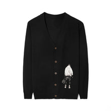 Load image into Gallery viewer, #1506 Winter 2019 Knit Cardigan Swetaer Men Cartoon Embroidery V Neck Korean Fashion Black Long Sleeve Button Mens Sweaters Slim