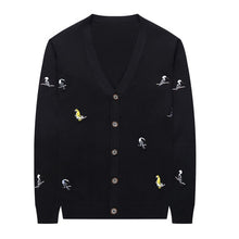 Load image into Gallery viewer, #1506 Winter 2019 Knit Cardigan Swetaer Men Cartoon Embroidery V Neck Korean Fashion Black Long Sleeve Button Mens Sweaters Slim