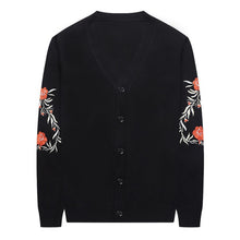 Load image into Gallery viewer, #1506 Winter 2019 Knit Cardigan Swetaer Men Cartoon Embroidery V Neck Korean Fashion Black Long Sleeve Button Mens Sweaters Slim