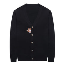Load image into Gallery viewer, #1506 Winter 2019 Knit Cardigan Swetaer Men Cartoon Embroidery V Neck Korean Fashion Black Long Sleeve Button Mens Sweaters Slim